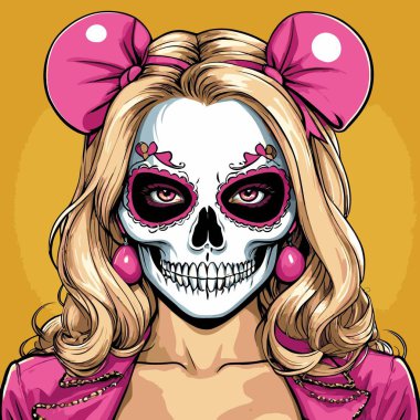 kafatası kız vektör sanat çizgi stili