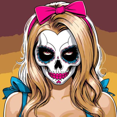 kafatası kız vektör sanat çizgi stili