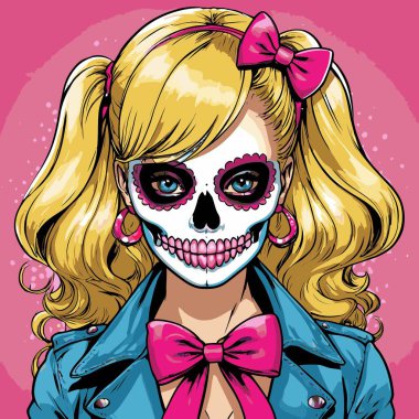 kafatası kız vektör sanat çizgi stili