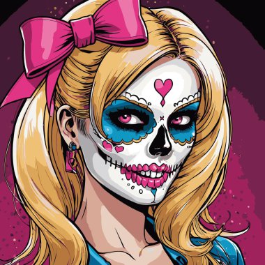 kafatası kız vektör sanat çizgi stili