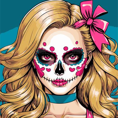 kafatası kız vektör sanat çizgi stili