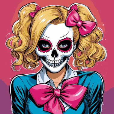 kafatası kız vektör sanat çizgi stili