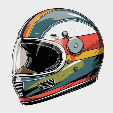 Güçlü bir görsel karaktere sahip cesur ve modern bir tasarıma sahip eşsiz ve havalı bir motosiklet kaskı tasviri.