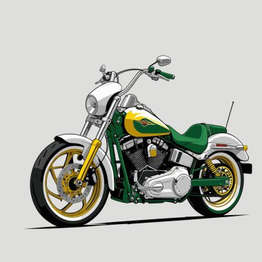 Cesur, şık bir motosiklet tasarımı içeren eşsiz ve havalı bir motosiklet vektör sanatı çizimi güçlü oranlarda ve keskin detaylarla