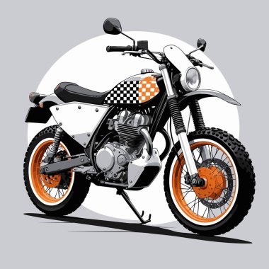 Cesur, şık bir motosiklet tasarımı içeren eşsiz ve havalı bir motosiklet vektör sanatı çizimi güçlü oranlarda ve keskin detaylarla