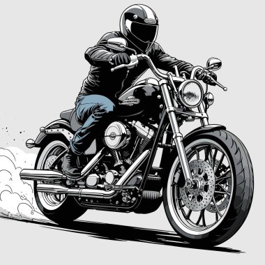 Cesur, şık bir motosiklet tasarımı içeren eşsiz ve havalı bir motosiklet vektör sanatı çizimi güçlü oranlarda ve keskin detaylarla