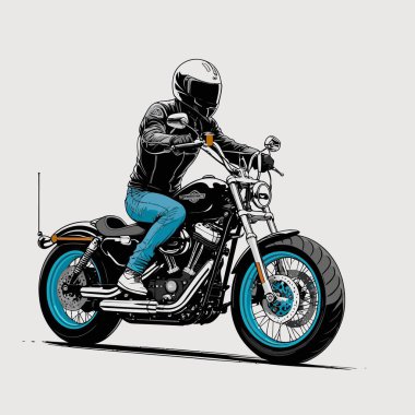 Cesur, şık bir motosiklet tasarımı içeren eşsiz ve havalı bir motosiklet vektör sanatı çizimi güçlü oranlarda ve keskin detaylarla