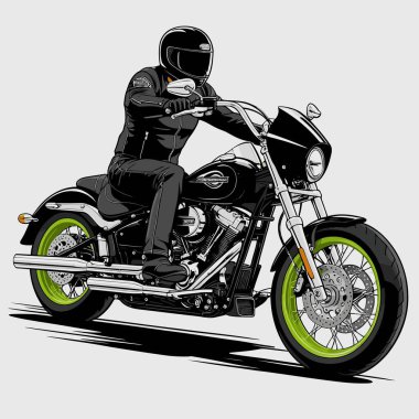 Cesur, şık bir motosiklet tasarımı içeren eşsiz ve havalı bir motosiklet vektör sanatı çizimi güçlü oranlarda ve keskin detaylarla