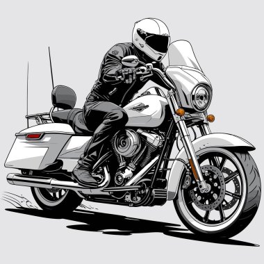 Cesur, şık bir motosiklet tasarımı içeren eşsiz ve havalı bir motosiklet vektör sanatı çizimi güçlü oranlarda ve keskin detaylarla