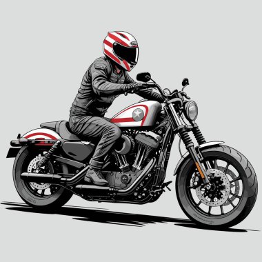 Cesur, şık bir motosiklet tasarımı içeren eşsiz ve havalı bir motosiklet vektör sanatı çizimi güçlü oranlarda ve keskin detaylarla