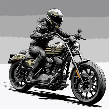 Cesur, şık bir motosiklet tasarımı içeren eşsiz ve havalı bir motosiklet vektör sanatı çizimi güçlü oranlarda ve keskin detaylarla