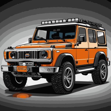 Benzersiz ve havalı bir SUV vektör araba çizimi. Güçlü ve kendinden emin bir tasarımı var..