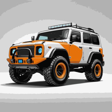 Benzersiz ve havalı bir SUV vektör araba çizimi. Güçlü ve kendinden emin bir tasarımı var..
