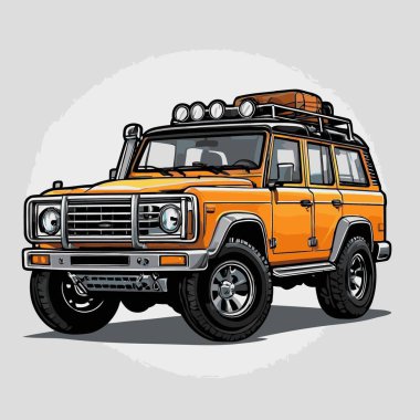 Benzersiz ve havalı bir SUV vektör araba çizimi. Güçlü ve kendinden emin bir tasarımı var..