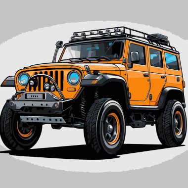 Benzersiz ve havalı bir SUV vektör araba çizimi. Güçlü ve kendinden emin bir tasarımı var..