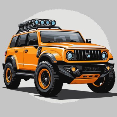 Benzersiz ve havalı bir SUV vektör araba çizimi. Güçlü ve kendinden emin bir tasarımı var..