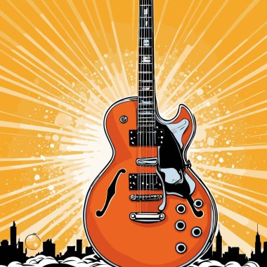 Güçlü bir görsel karaktere sahip şık ve göz alıcı bir tasarıma sahip eşsiz ve havalı bir gitar vektör sanatı çizimi