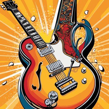 Güçlü bir görsel karaktere sahip şık ve göz alıcı bir tasarıma sahip eşsiz ve havalı bir gitar vektör sanatı çizimi