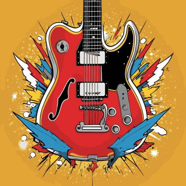 Güçlü bir görsel karaktere sahip şık ve göz alıcı bir tasarıma sahip eşsiz ve havalı bir gitar vektör sanatı çizimi