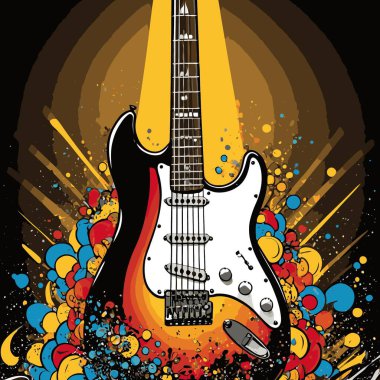 Güçlü bir görsel karaktere sahip şık ve göz alıcı bir tasarıma sahip eşsiz ve havalı bir gitar vektör sanatı çizimi