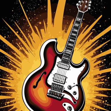Güçlü bir görsel karaktere sahip şık ve göz alıcı bir tasarıma sahip eşsiz ve havalı bir gitar vektör sanatı çizimi