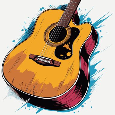 Güçlü bir görsel karaktere sahip şık ve göz alıcı bir tasarıma sahip eşsiz ve havalı bir gitar vektör sanatı çizimi