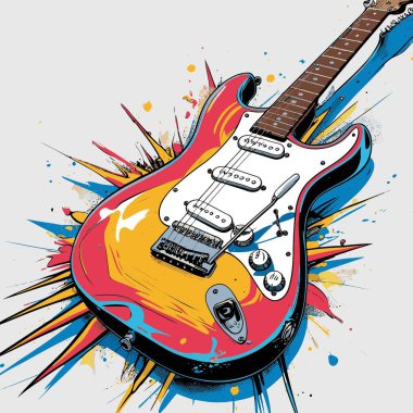 Güçlü bir görsel karaktere sahip şık ve göz alıcı bir tasarıma sahip eşsiz ve havalı bir gitar vektör sanatı çizimi