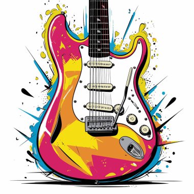 Güçlü bir görsel karaktere sahip şık ve göz alıcı bir tasarıma sahip eşsiz ve havalı bir gitar vektör sanatı çizimi