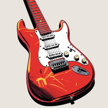 Güçlü bir görsel karaktere sahip şık ve göz alıcı bir tasarıma sahip eşsiz ve havalı bir gitar vektör sanatı çizimi