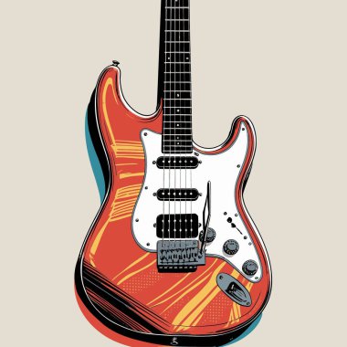 Güçlü bir görsel karaktere sahip şık ve göz alıcı bir tasarıma sahip eşsiz ve havalı bir gitar vektör sanatı çizimi