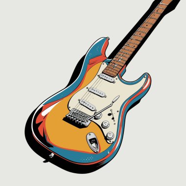 Güçlü bir görsel karaktere sahip şık ve göz alıcı bir tasarıma sahip eşsiz ve havalı bir gitar vektör sanatı çizimi