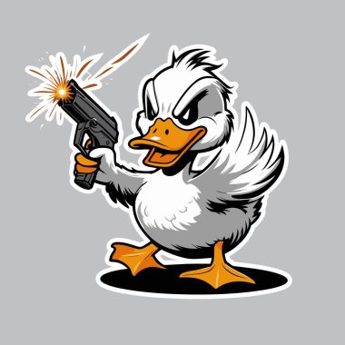 Yüzünde abartılı ifadeler olan cesur ve anlamlı bir karakter içeren kızgın bir ördek vektör çizimi.