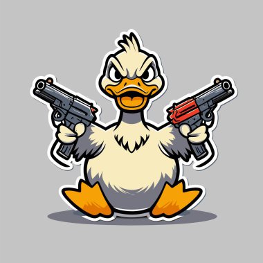 Yüzünde abartılı ifadeler olan cesur ve anlamlı bir karakter içeren kızgın bir ördek vektör çizimi.