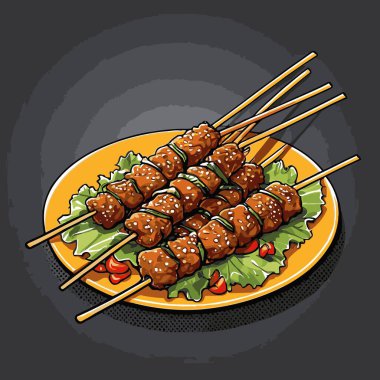 lezzetli satay çizgi film vektör resmi