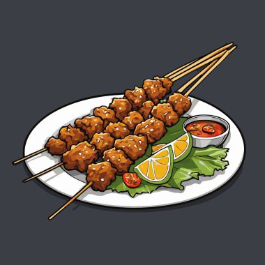 lezzetli satay çizgi film vektör resmi