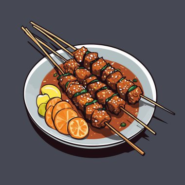 lezzetli satay çizgi film vektör resmi