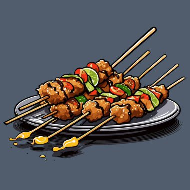 lezzetli satay çizgi film vektör resmi