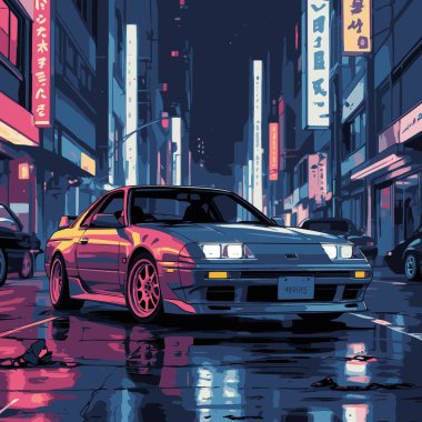 A JDM car vector illustration featuring a sleek and iconic Japanese Domestic Market vehicle with a sporty and aggressive appearance