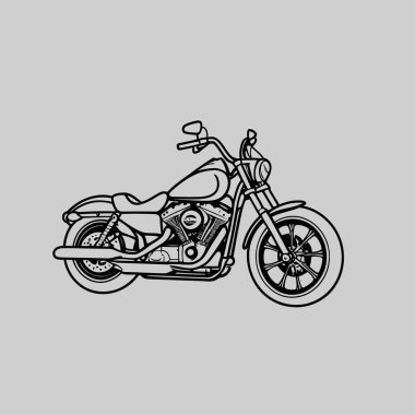 Bir vektör kruvazör motosikleti, düşük askılı, geniş gidonu ve rahat sürüş pozisyonunu vurgulayan rahat bir koltuğu olan, temiz ve şık bir grafik tasarımı ile gösterilmiştir.