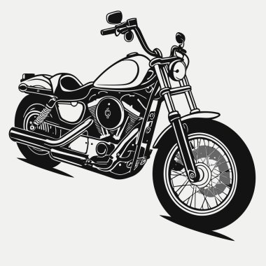 Bir vektör kruvazör motosikleti, düşük askılı, geniş gidonu ve rahat sürüş pozisyonunu vurgulayan rahat bir koltuğu olan, temiz ve şık bir grafik tasarımı ile gösterilmiştir.