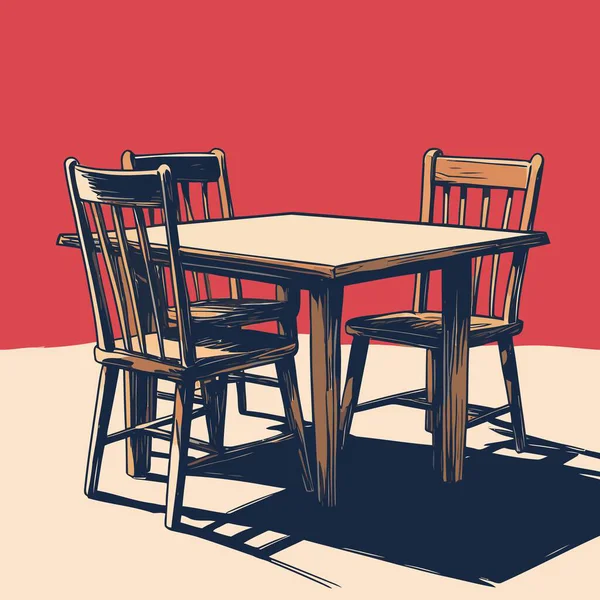 Pürüzsüz çizgiler ve dengeli orantılarla basit, iyi tanımlanmış şekiller içeren temiz ve modern bir tablo ve sandalye vektör çizimi