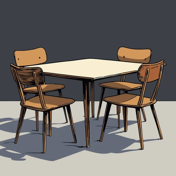 Pürüzsüz çizgiler ve dengeli orantılarla basit, iyi tanımlanmış şekiller içeren temiz ve modern bir tablo ve sandalye vektör çizimi
