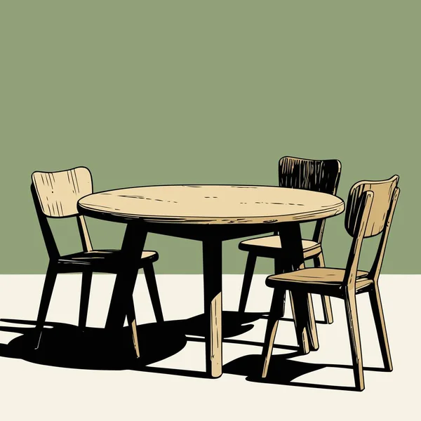 Pürüzsüz çizgiler ve dengeli orantılarla basit, iyi tanımlanmış şekiller içeren temiz ve modern bir tablo ve sandalye vektör çizimi