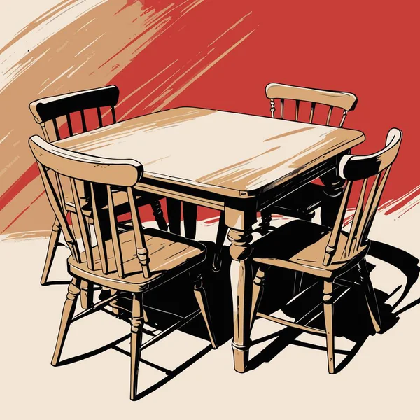 Pürüzsüz çizgiler ve dengeli orantılarla basit, iyi tanımlanmış şekiller içeren temiz ve modern bir tablo ve sandalye vektör çizimi