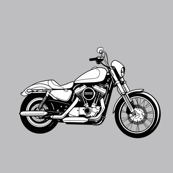 Bir vektör kruvazör motosikleti, düşük askılı, geniş gidonu ve rahat sürüş pozisyonunu vurgulayan rahat bir koltuğu olan, temiz ve şık bir grafik tasarımı ile gösterilmiştir.