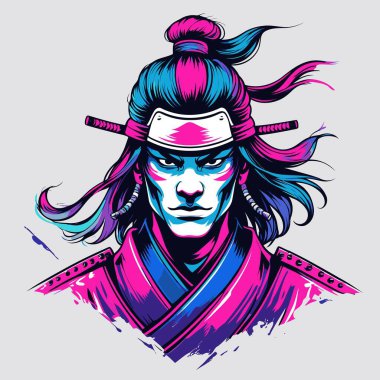 Çizgi roman tarzında bir vektör samuray cesur hatları, keskin açıları ve dramatik boyutlarıyla resmedilmiş güçlü ve kahraman bir savaşçı tasvir eder.