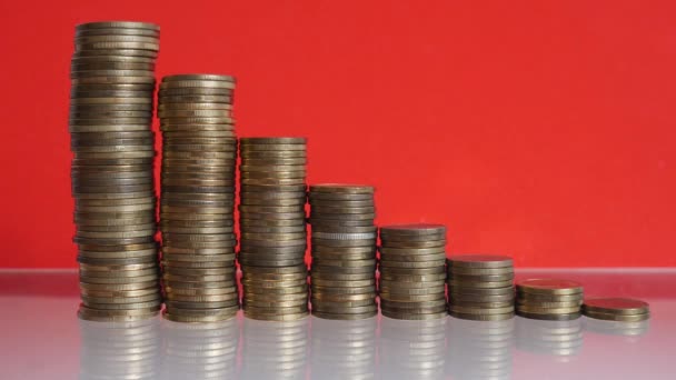 Münzen Auf Rotem Hintergrund Wirtschaft Und Finanzen Altes Geld — Stockvideo