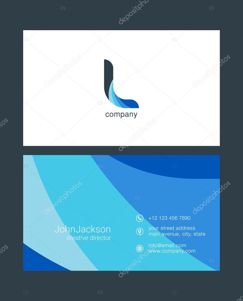 Colorful business card template, with logo letter and contact details