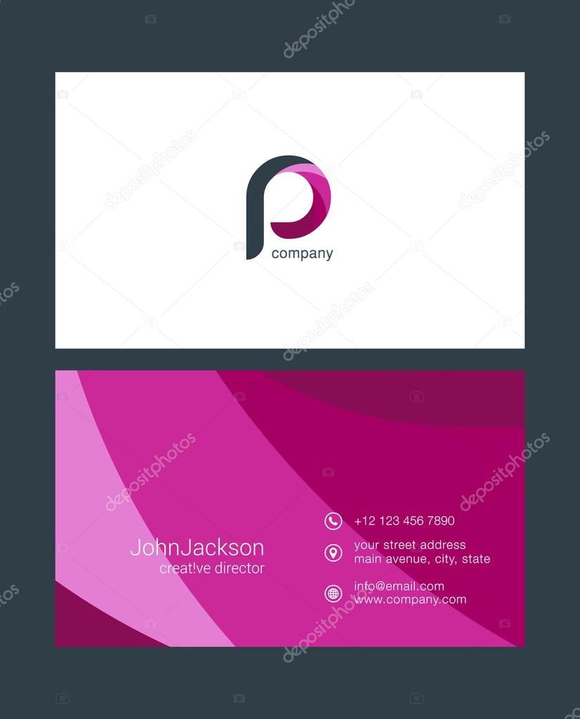 Colorful business card template, with logo letter and contact details