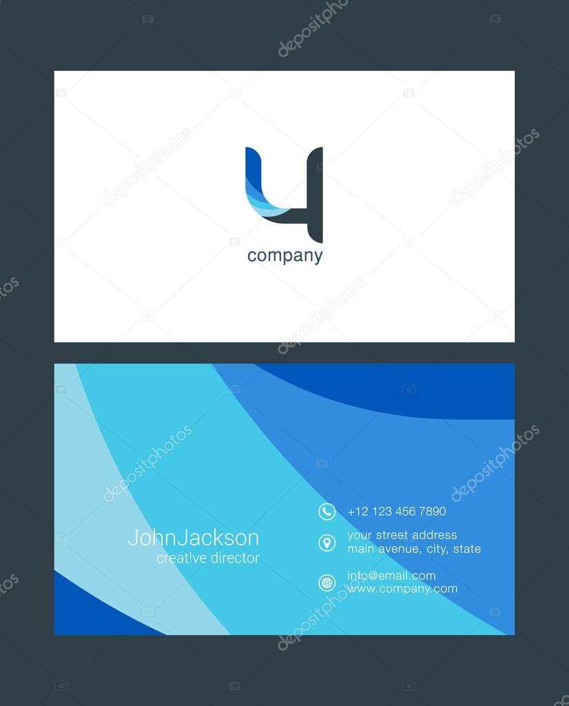 Colorful business card template, with logo letter and contact details